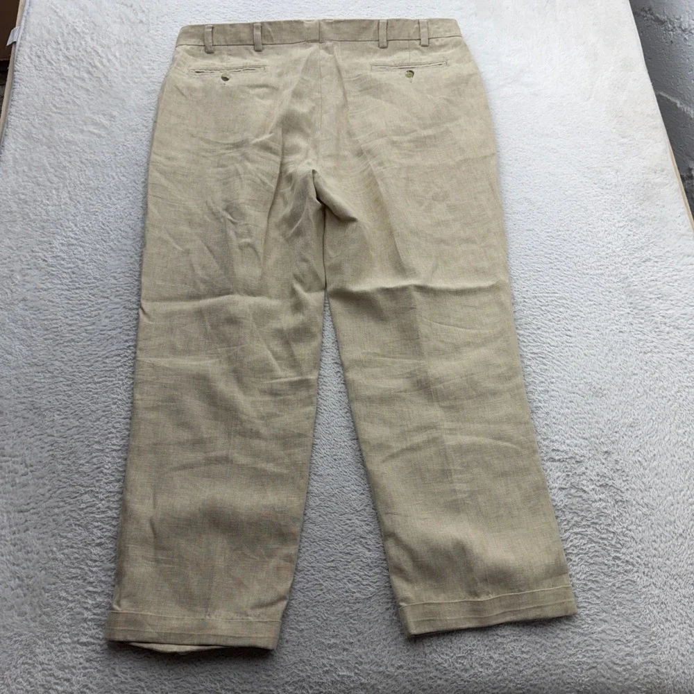 Jos A Bank Travelers Collection 100% Linen Pleated Pants Tan Beige 40x30 Mens